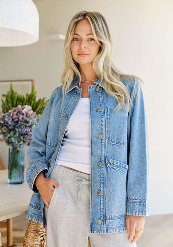CERES LIFE AVA CHORE SHACKET - VINTAGE BLUE