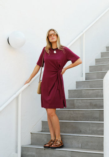 CERES LIFE AGNES TIE MINI TEE DRESS - POMEGRANTE