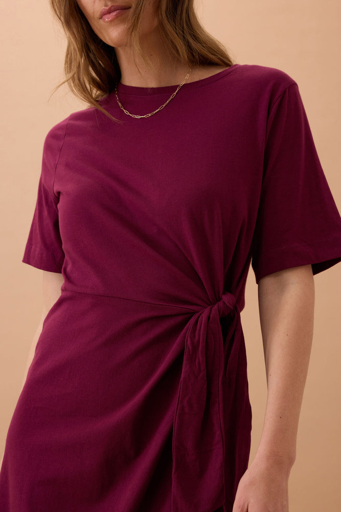 Load image into Gallery viewer, CERES LIFE AGNES TIE MINI TEE DRESS - POMEGRANTE