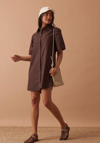 CERES LIFE AVA SHORT SLEEVE MINI DRESS - CHOCOLATE