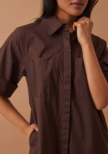 CERES LIFE AVA SHORT SLEEVE MINI DRESS - CHOCOLATE