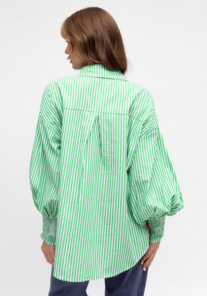 Load image into Gallery viewer, BONNIE BUTTON THROUGH BLOUSE - GREEN STRIPE