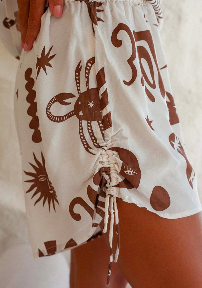 Load image into Gallery viewer, PALM COLLECTIVE MIDNIGHT DANCE SHORTS - MOONLIT BROWN PRINT