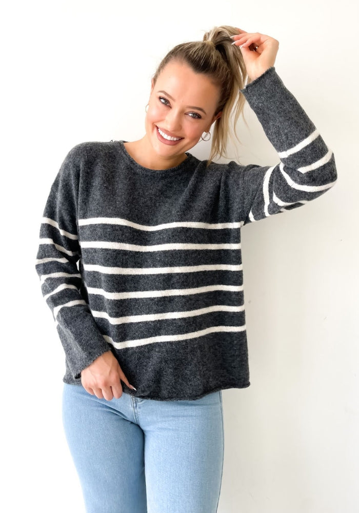 INDIE KNIT - CHARCOAL STRIPE