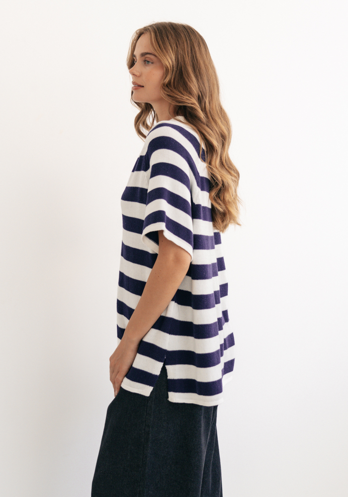 Load image into Gallery viewer, VICTORIA COLLARED KNIT - NAVY & WHITE