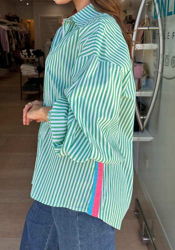 BONNIE BUTTON THROUGH BLOUSE - GREEN STRIPE