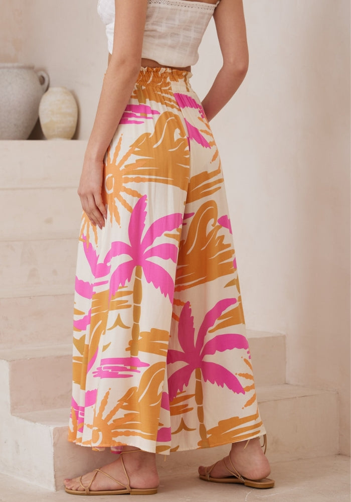 Load image into Gallery viewer, MADONNA WIDE LEG PANTS - PINK &amp; BEIGE PRINT