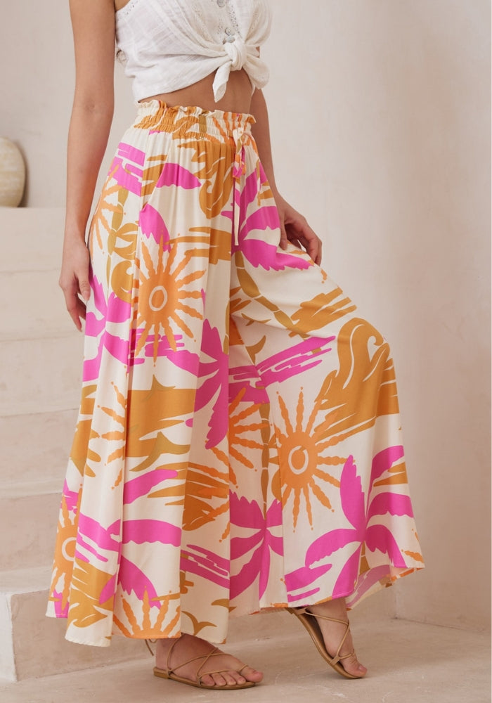 Load image into Gallery viewer, MADONNA WIDE LEG PANTS - PINK &amp; BEIGE PRINT