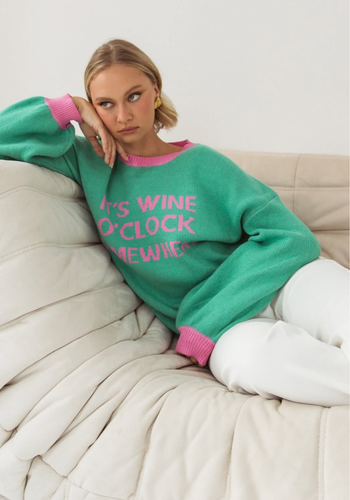 IT'S WINE O'CLOCK SOMEWHERE KNIT - MINT & PINK