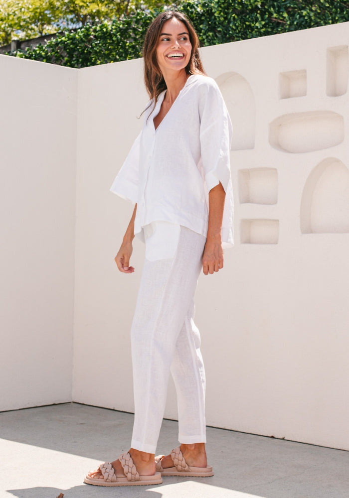 Load image into Gallery viewer, CIRC TAPERED LINEN PANTS - WHITE