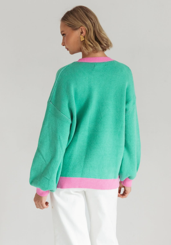IT'S WINE O'CLOCK SOMEWHERE KNIT - MINT & PINK