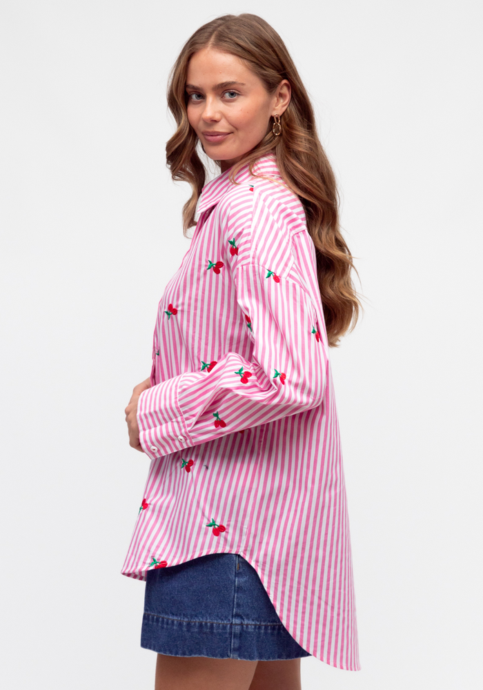 Load image into Gallery viewer, KIMMY BUTTON THROUGH SHIRT - PINK STRIPE