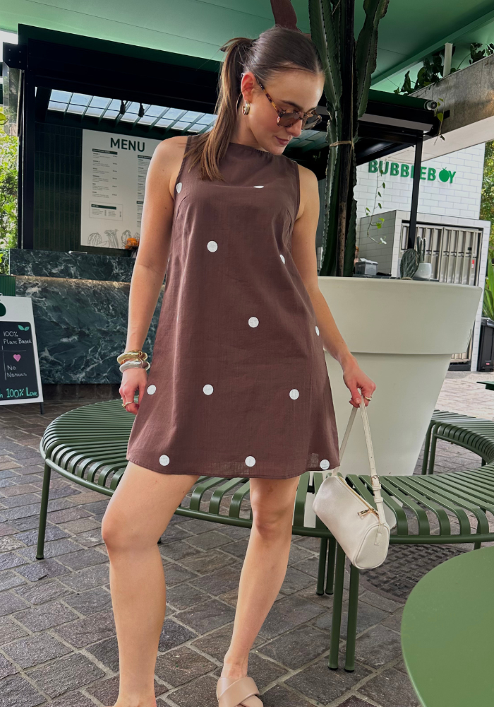Load image into Gallery viewer, BY FRANKIE SHIFT DRESS - CHOCOLATE SPOT