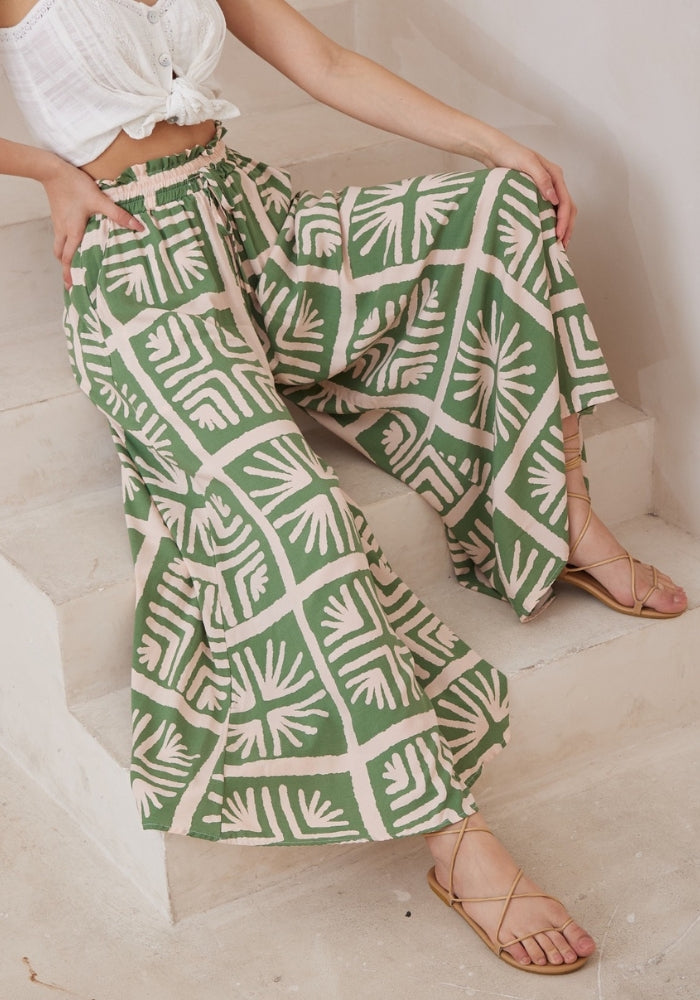 Load image into Gallery viewer, JORA WIDE LEG PANTS - GREEN PRINT