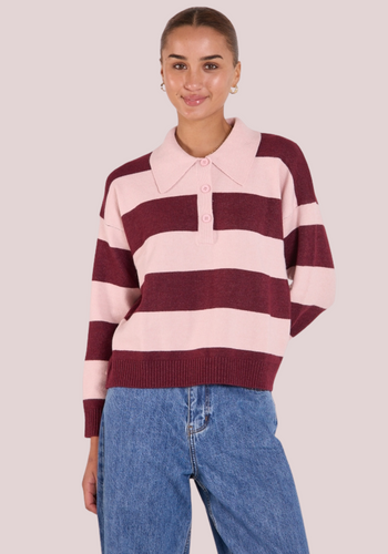 FEATHER + NOISE STEFI RUGBY KNIT - PINK BURGUNDY