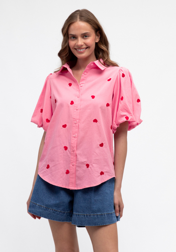 CARMEN HEART BUTTON THROUGH SHIRT - PINK