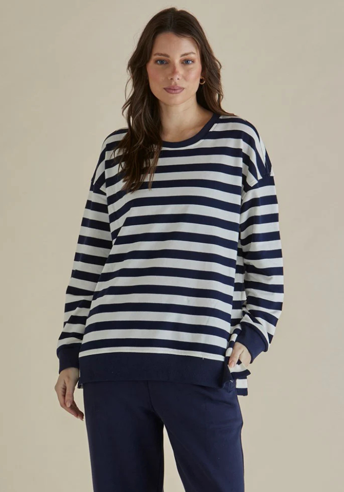 Load image into Gallery viewer, BETTY BASICS EASY CREW SWEAT - NAVY & WHITE