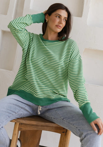 BETTY BASICS COVE SWEAT - GREEN STRIPE