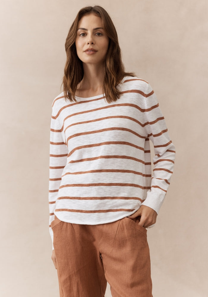 Load image into Gallery viewer, NELLIE COTTON KNIT - RUST STRIPE