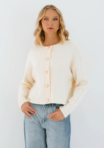 LYRA HEART BUTTON CARDIGAN - CREAM
