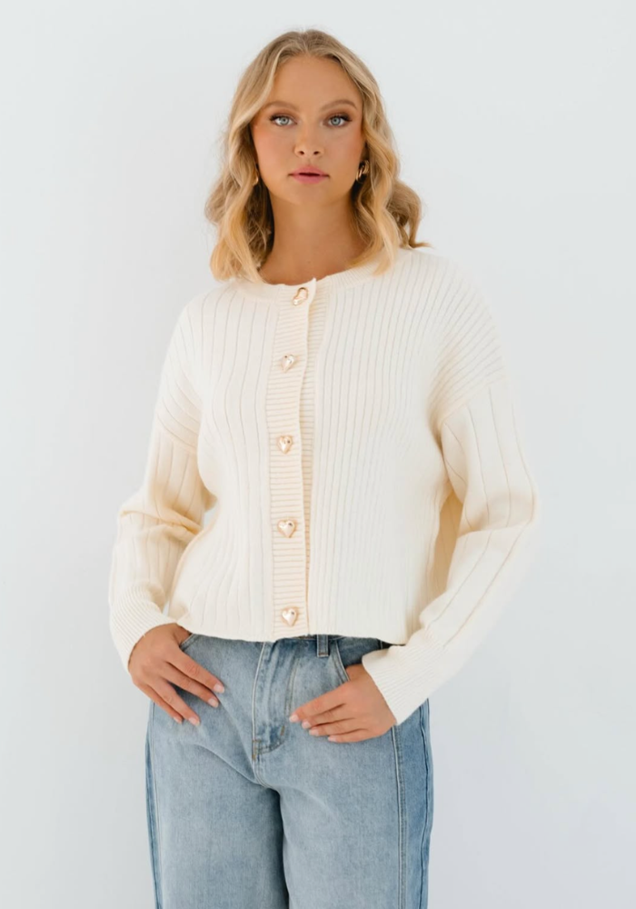 Load image into Gallery viewer, LYRA HEART BUTTON CARDIGAN - CREAM
