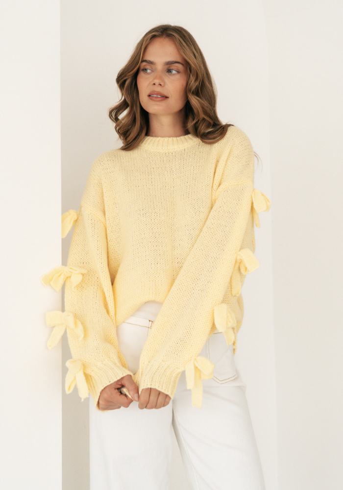Load image into Gallery viewer, GRETA BOW SLEEVE KNIT - LEMON