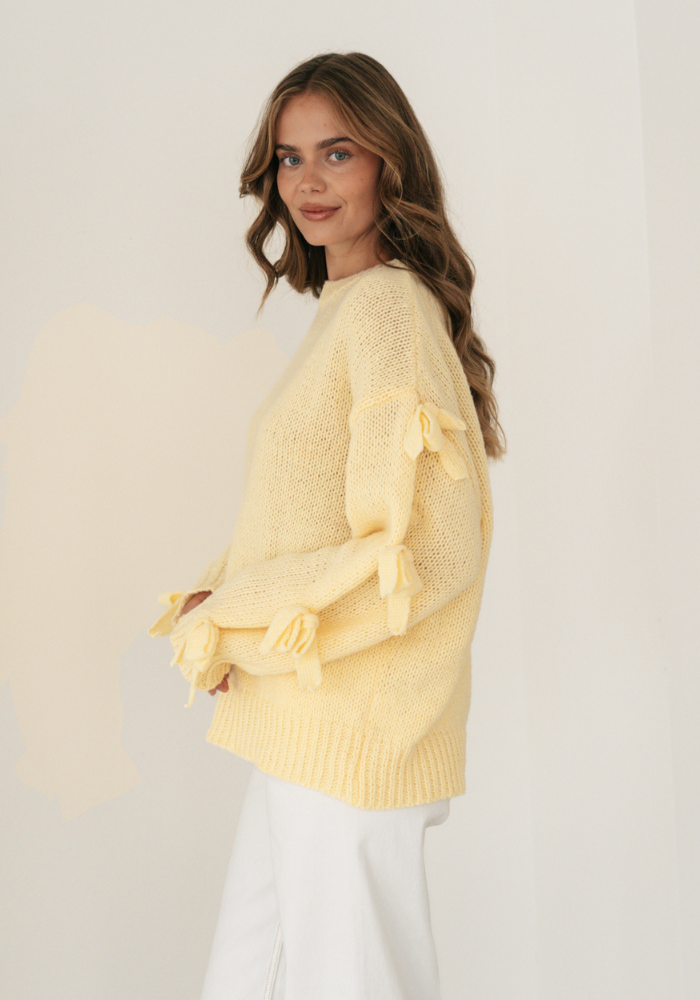 Load image into Gallery viewer, GRETA BOW SLEEVE KNIT - LEMON