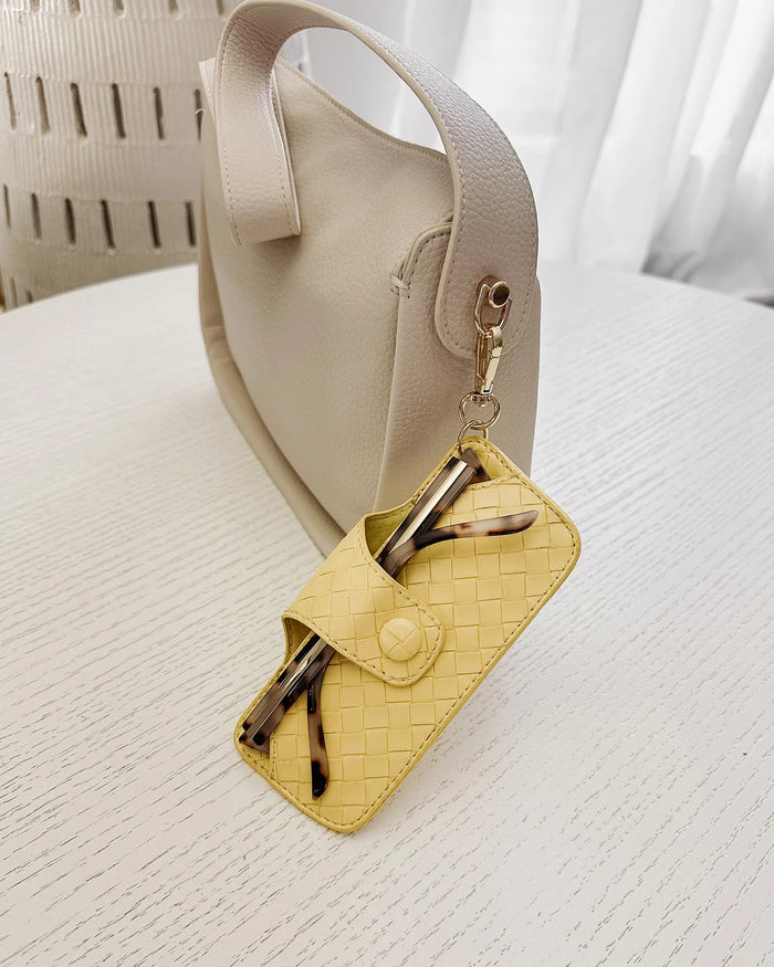 Load image into Gallery viewer, LOUENHIDE SKITTLE SUNGLASS CASE - WOVEN BUTTER YELLOW