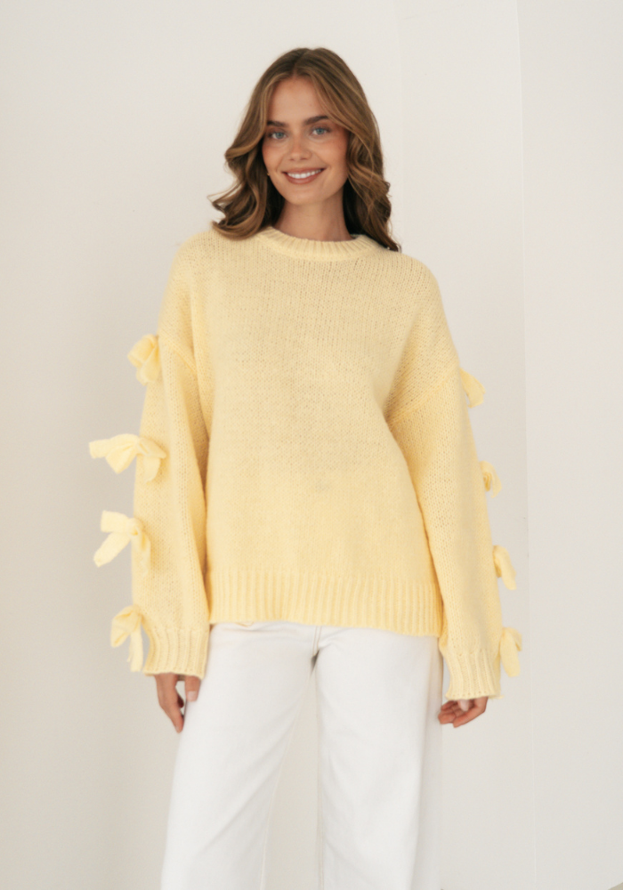 Load image into Gallery viewer, GRETA BOW SLEEVE KNIT - LEMON