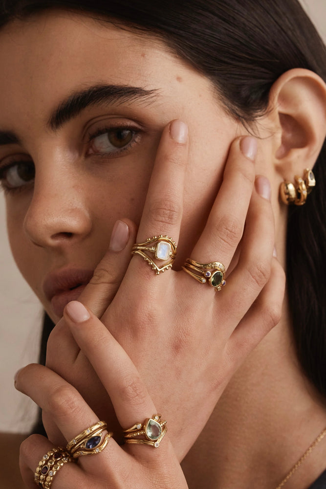 Load image into Gallery viewer, TONI MAY ROMY STACKER RING - MOONSTONE/GOLD