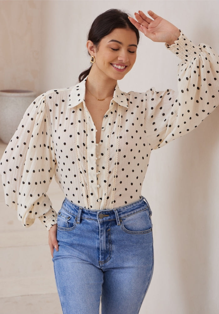 Load image into Gallery viewer, EIRA BUTTON THROUGH BLOUSE - POLKA DOT PRINT
