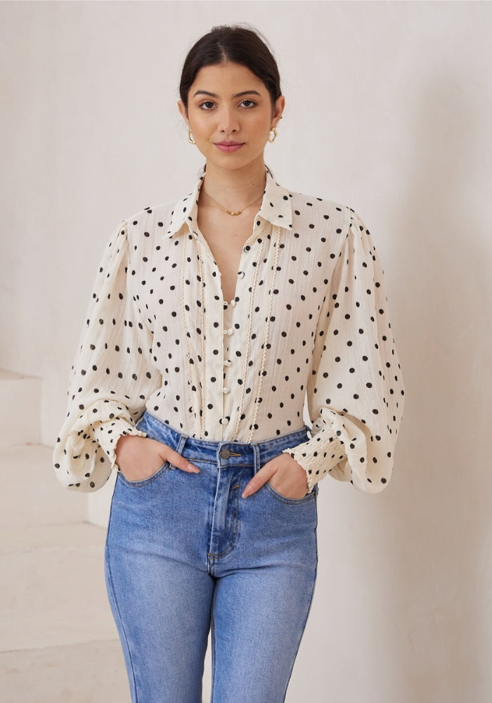Load image into Gallery viewer, EIRA BUTTON THROUGH BLOUSE - POLKA DOT PRINT