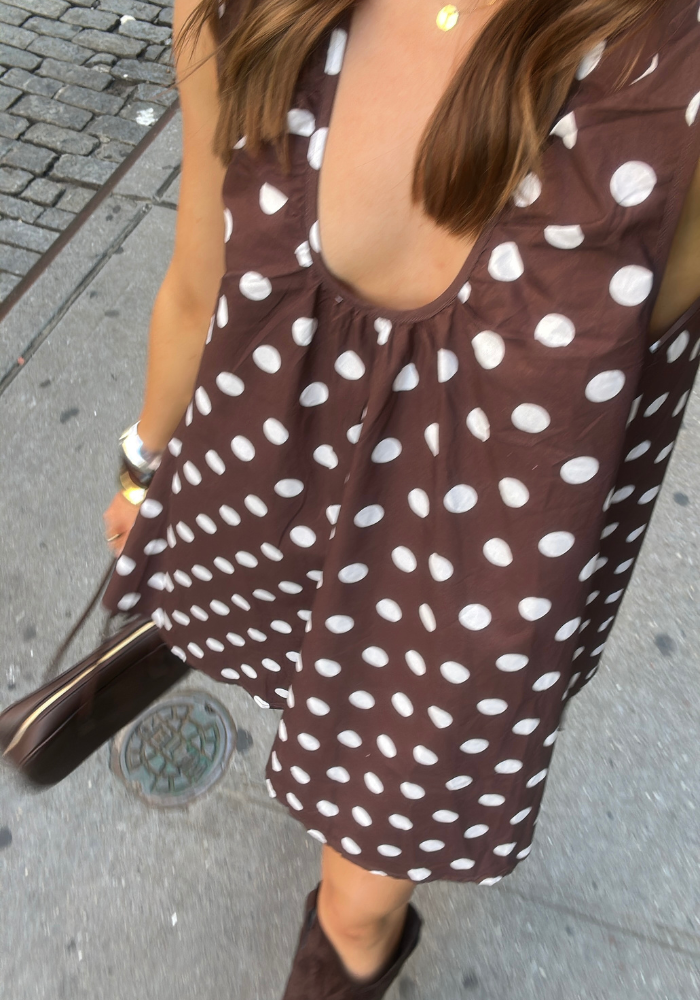 Load image into Gallery viewer, ZIVA A LINE MINI DRESS - CHOCOLATE SPOT