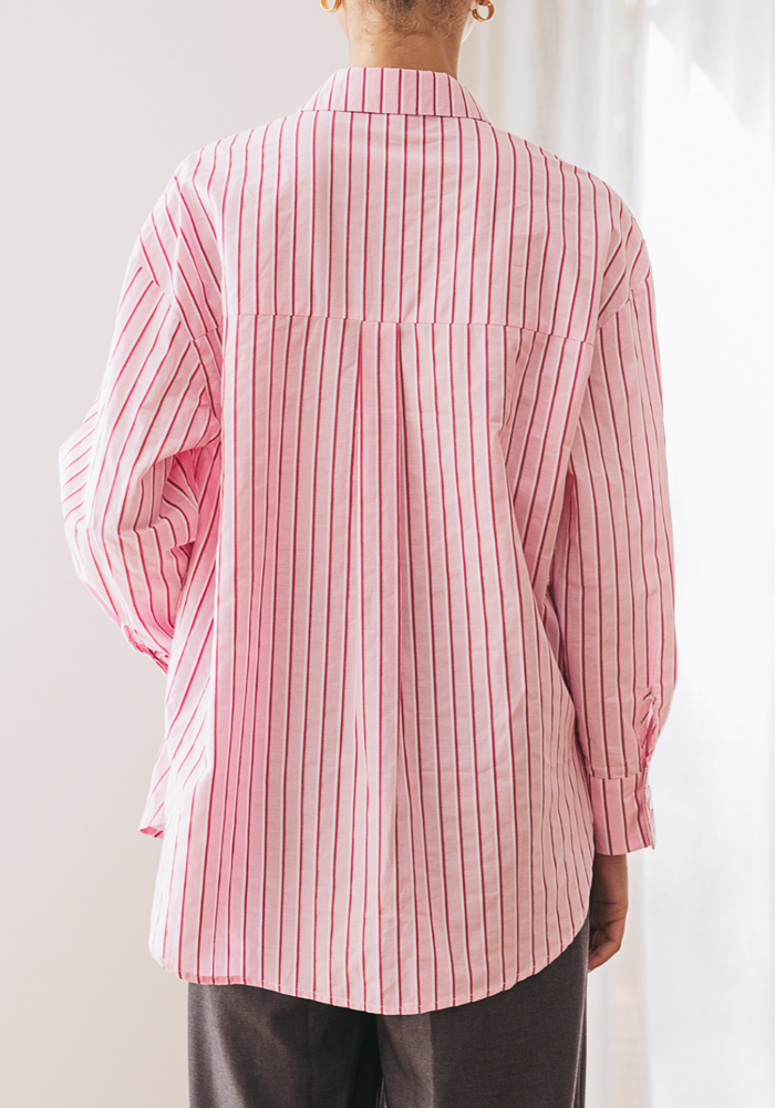 Load image into Gallery viewer, FEATHER + NOISE EMILY SHIRT - PINK BURGUNDY STRIPE
