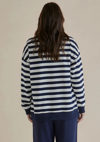 BETTY BASICS EASY CREW SWEAT - NAVY & WHITE