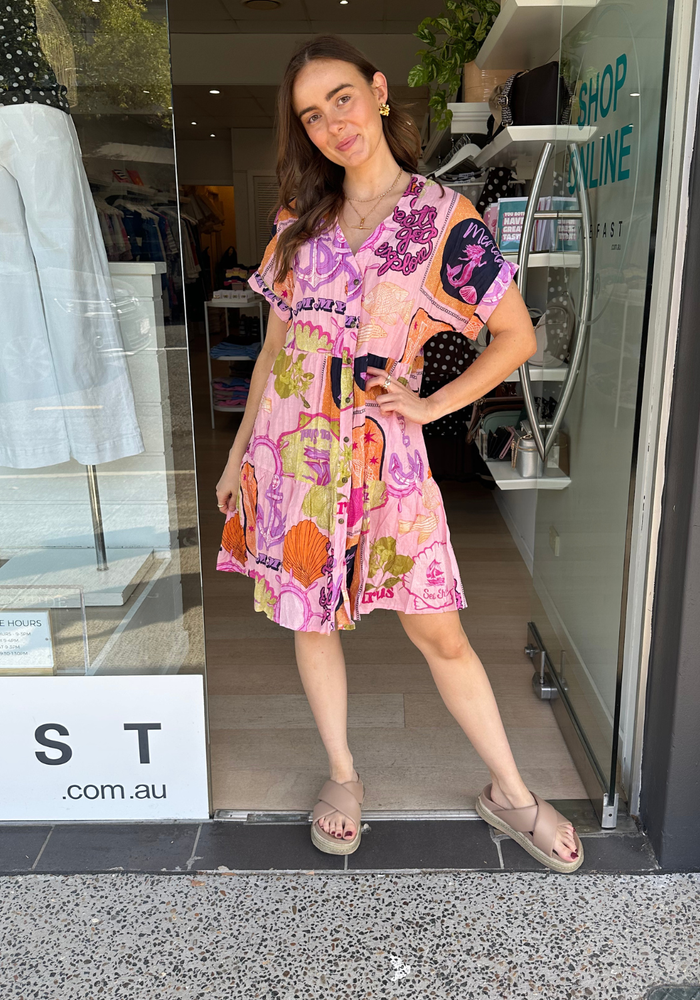 Load image into Gallery viewer, LULALIFE MELROSE MINI DRESS - MULTI ORCHID PRINT