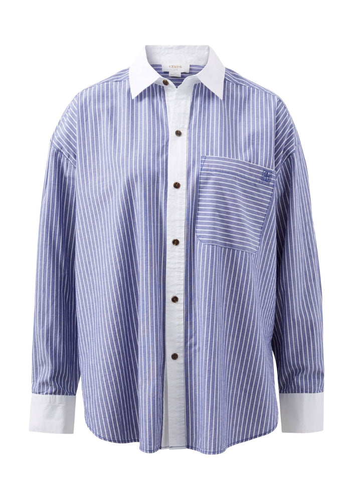 Load image into Gallery viewer, CERES LIFE PETA OVERSIZED SHIRT - BLUE STRIPE
