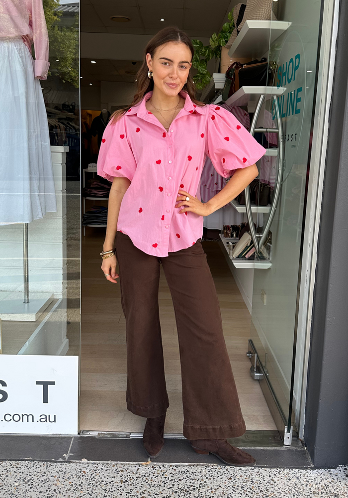Load image into Gallery viewer, CARMEN HEART BUTTON THROUGH SHIRT - PINK
