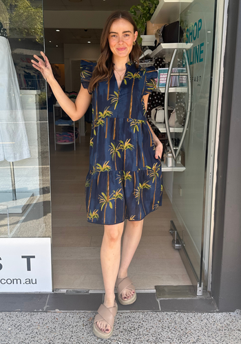 LULALIFE BADIRA RUFFLE DRESS - NAVY PALM