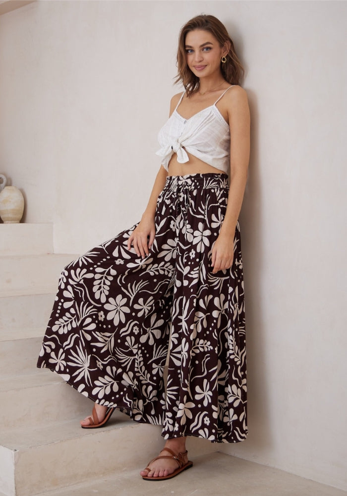 Load image into Gallery viewer, HUNTER WIDE LEG PANTS - CHOCOLATE PRINT