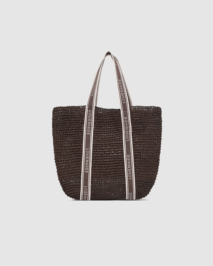 Load image into Gallery viewer, LOUENHIDE BALI BEACH BAG - CHOCOLATE RAFFIA