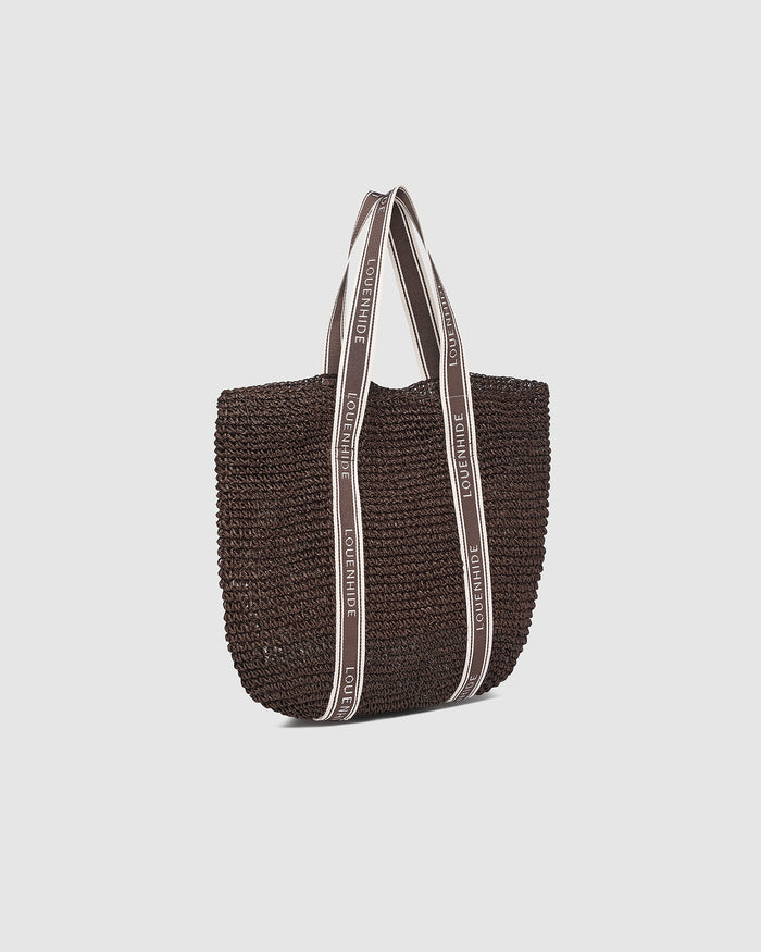 Load image into Gallery viewer, LOUENHIDE BALI BEACH BAG - CHOCOLATE RAFFIA