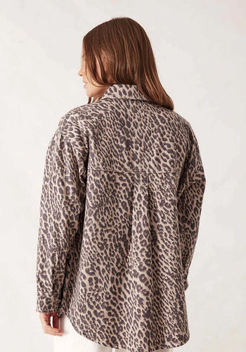 CERES LIFE BOBBI SIDE POCKET DENIM SHACKET - LEOPARD