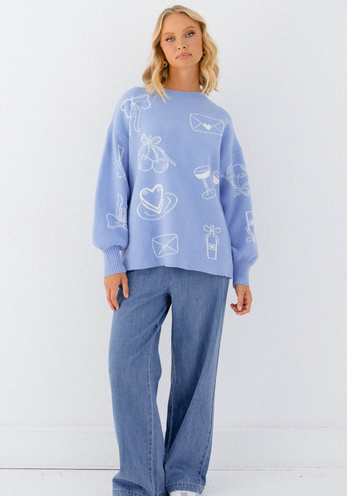 Load image into Gallery viewer, NESSIE OVERSIZED KNIT - BLUE & WHITE