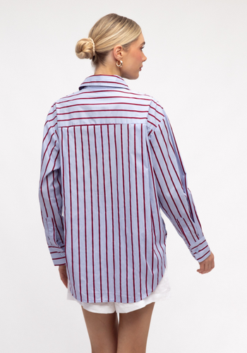 ZANA BUTTON THROUGH SHIRT - BLUE & BURGUNDY