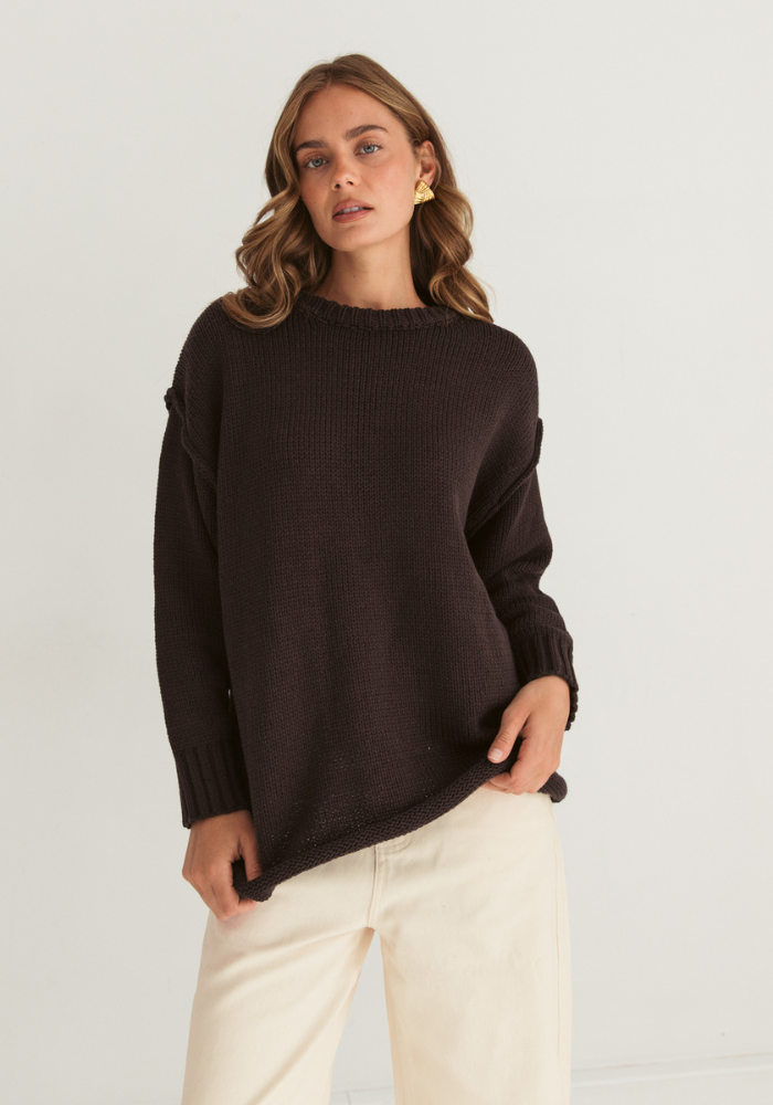 Load image into Gallery viewer, CLARA RELAXED COTTON KNIT - CHOCOLATE