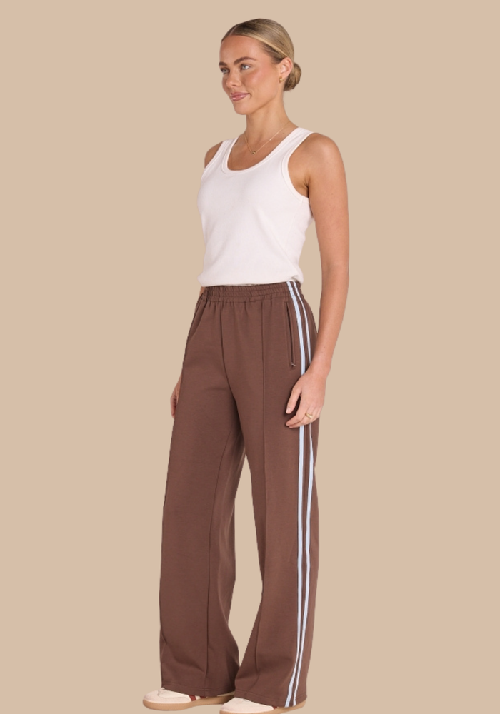 Load image into Gallery viewer, FEATHER + NOISE NOAH FULL LENGTH WIDE PANT - CHOCOLATE BLUE STRIPE