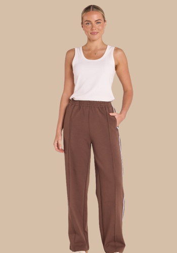 FEATHER + NOISE NOAH FULL LENGTH WIDE PANT - CHOCOLATE BLUE STRIPE