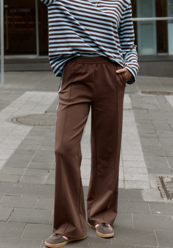 FEATHER + NOISE NOAH FULL LENGTH WIDE PANT - CHOCOLATE BLUE STRIPE