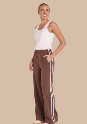 FEATHER + NOISE NOAH FULL LENGTH WIDE PANT - CHOCOLATE BLUE STRIPE